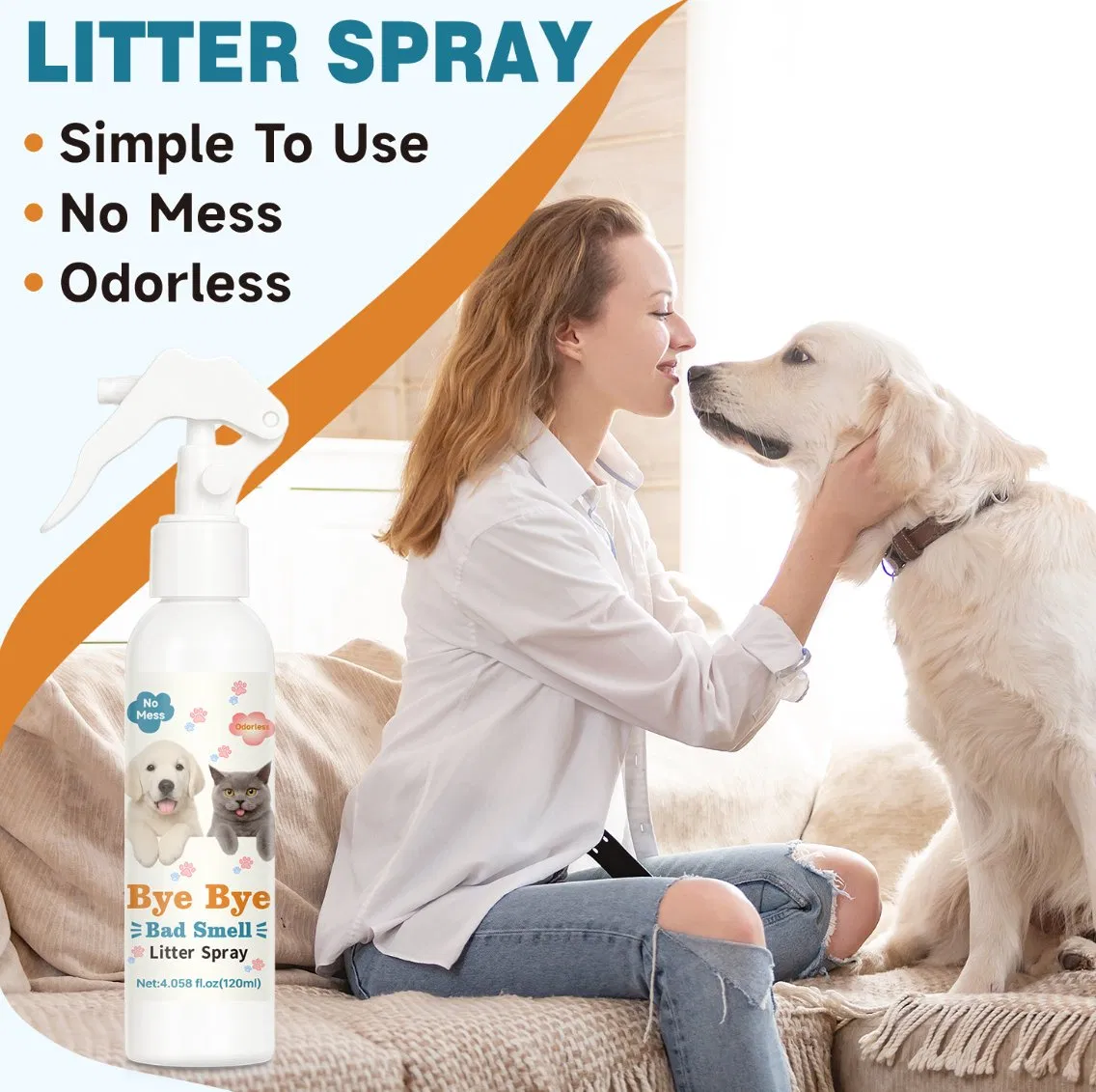 Desodorizador de Gaiola para Pequenos Animais Spray Eliminador de Odor para Animais de Estimação Limpeza Segura e Ecológica Spray Desodorante para Animais de Estimação Spray Removedor de Manchas e Odor para Animais de Estimação