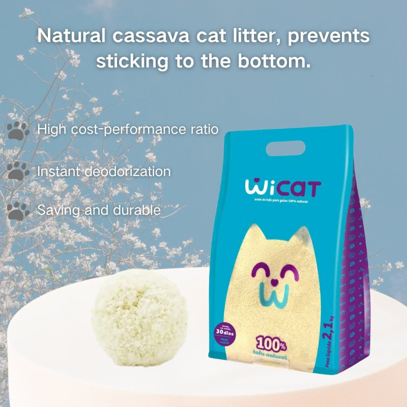 Areia para Gato de Mandioca Natural Biodegradável Controle de Odor Baixo Rastreamento Feito de 100% Ingredientes Naturais