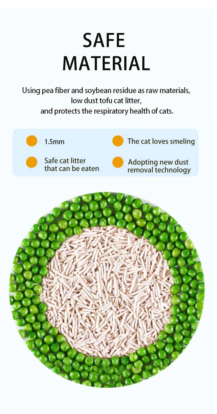 Areia para gatos de tofu com carvão de bambu, desodorização física, purificação do ar, ecológica e biodegradável