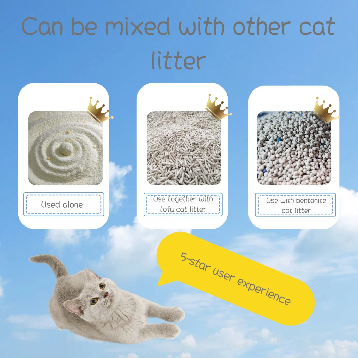 Areia para Gato de Mandioca Natural Biodegradável Controle de Odor Baixo Rastreamento Feito de 100% Ingredientes Naturais