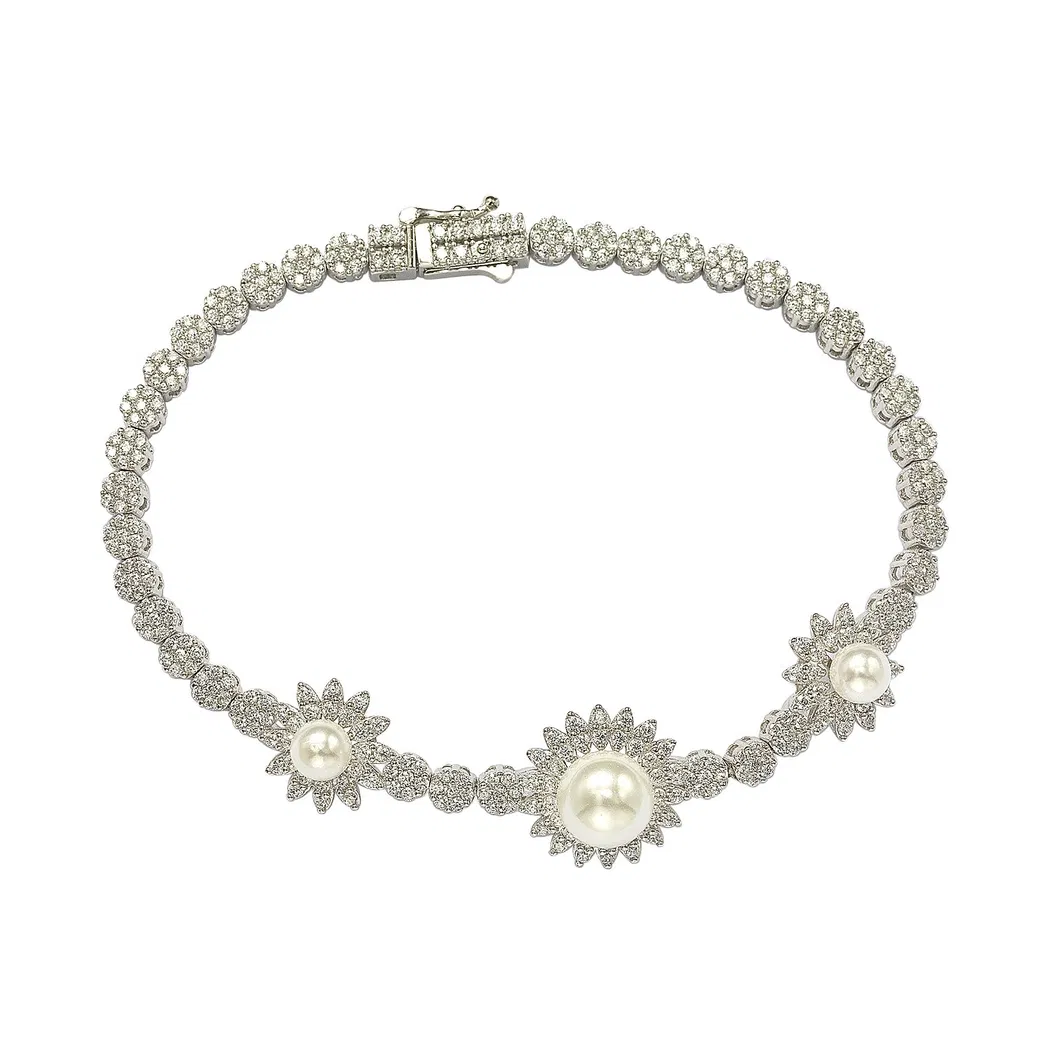 Nova Chegada 925 Conjunto Completo de Joias de Moda Prata com Pérola e Zircônia para Senhora