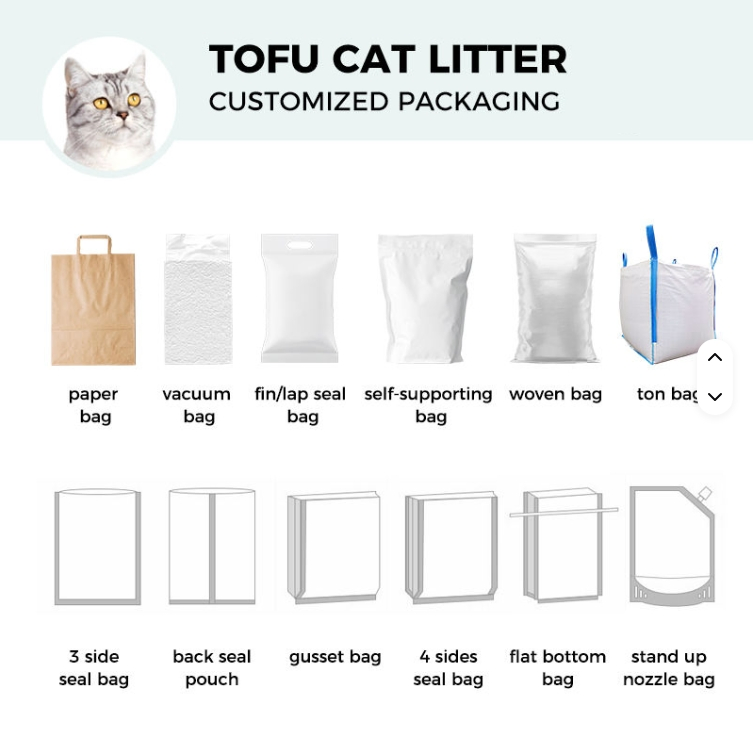 2025 Top seller Natural tofu lixo de gato feito de milho Amido a granel