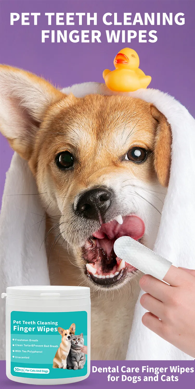 Toalhetes Umidificados para Limpeza Dental de Cães e Gatos, Removendo Tártaro