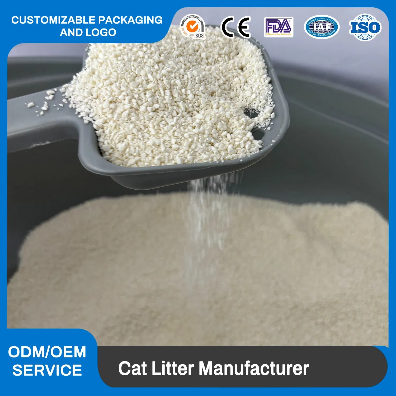 Areia para Gatos à Base de Mandioca, Agregadora, Descarga, Baixo Pó, Controle Superior de Odor, Ecológica, Biodegradável