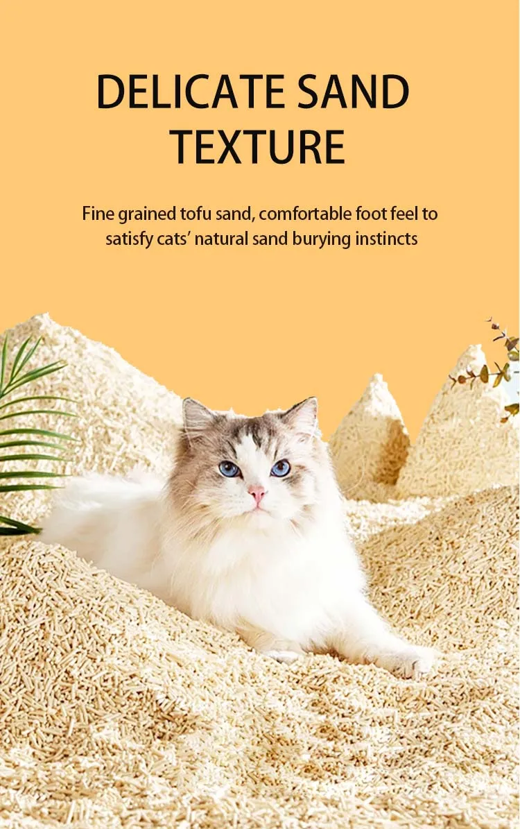 Areia para gatos de tofu com carvão de bambu, desodorização física, purificação do ar, ecológica e biodegradável