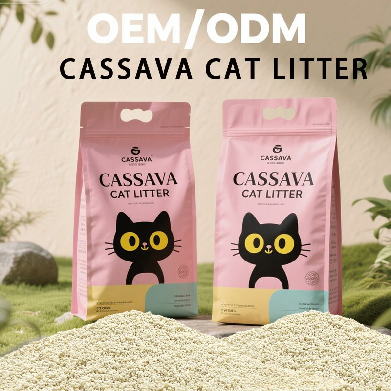 Suprimentos para animais de estimação OEM/ODM Areia para gatinhos à base de mandioca Materiais brutos saudáveis e ecológicos para areia de gato