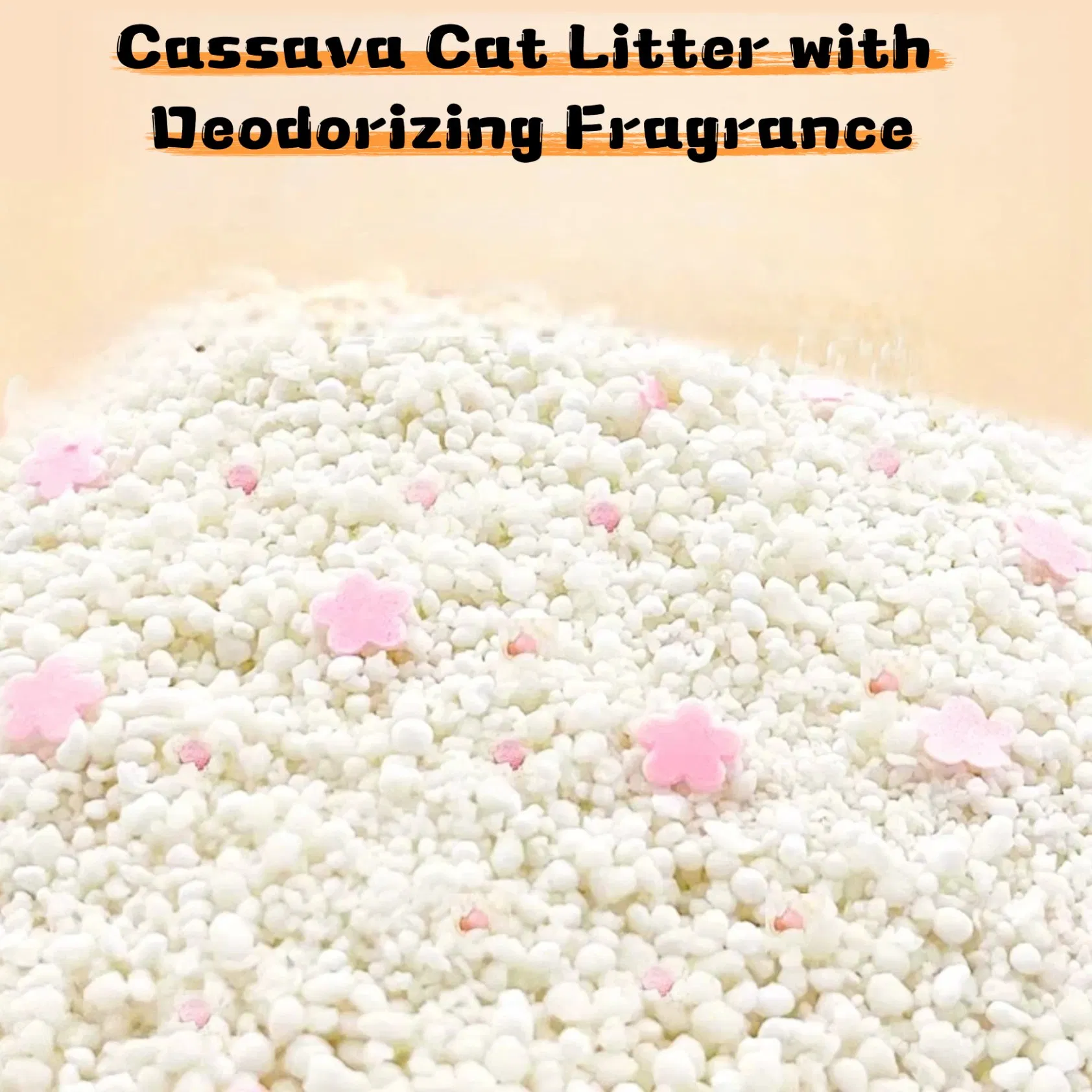 Areia para Gato à Base de Plantas OEM 0.5-3mm Leve Sem Fragrância Livre de Poeira de Cassava com Controle de Odor