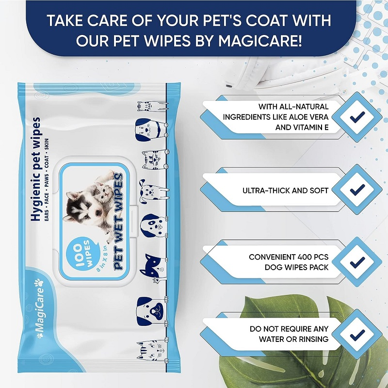 Toalhetes Biodegradáveis para Limpeza de Cães, Umidade para Dentes, Olhos e Orelhas