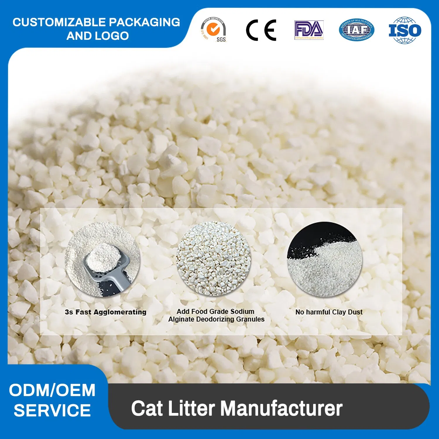 Suprimentos para Animais de Estimação Areia para Gato de Melhor Venda Feita de Mandioca Areia para Gato Amigável e Saudável Feita de Plantas Naturais Areia para Gato Descartável