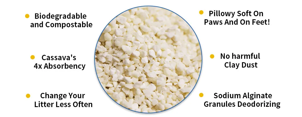 Areia para Gatos Premium Mistura de Cassava e Fibras Vegetais Rápida Absorção Agregação Controle de Odor Livre de Poeira