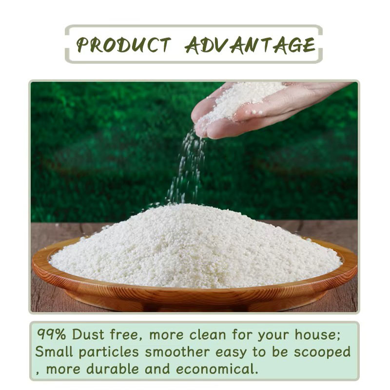 Areia para gatos clumping feita de amido de tapioca natural, ecológica e flushable