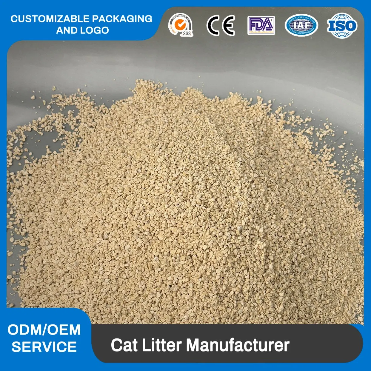 Areia para gatos biodegradável à base de mandioca, de alta qualidade, livre de poeira e fácil de limpar, areia para gatos ecológica de milho e mandioca