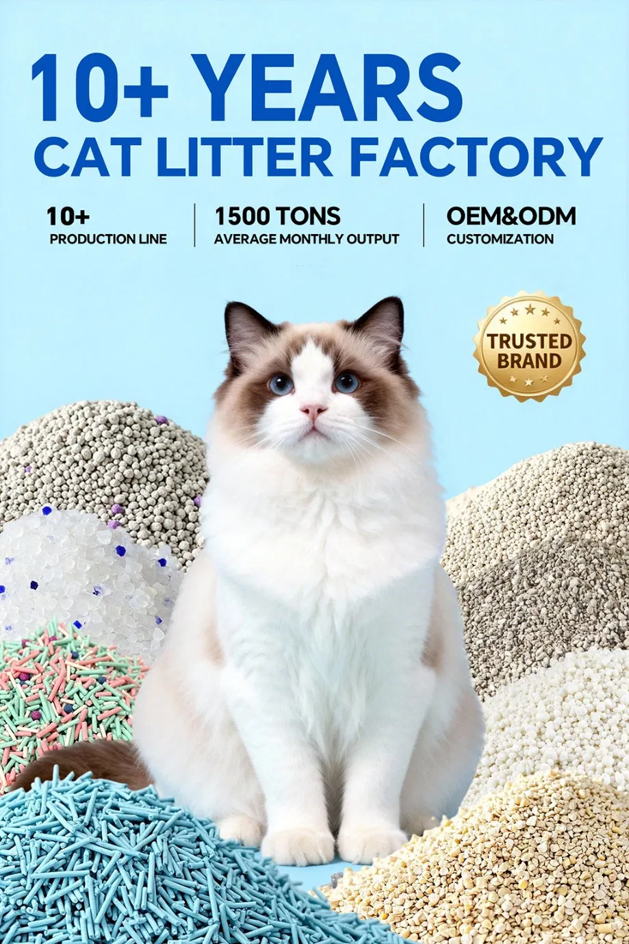 OEM Smart 100% Areia para Gato à Base de Plantas com Controle de Odor Forte, Formação de Grumos e Livre de Poeira, Biodegradável de Mandioca para Todos os Gatos