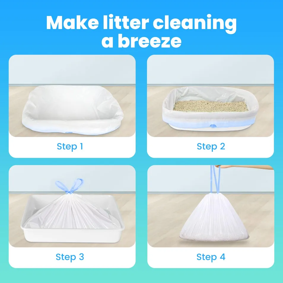 Forro de Plástico Personalizado para Areia de Gato Impresso PE HDPE LDPE Polietileno Ecológico Biodegradável com Cordão Grande de Capacidade Extra Plástico com Alça Saco de Cocô para Animais de Estimação