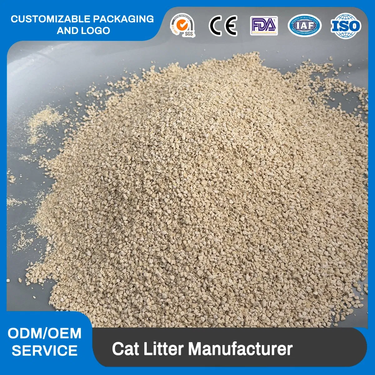 Areia para gatos biodegradável à base de mandioca, de alta qualidade, livre de poeira e fácil de limpar, areia para gatos ecológica de milho e mandioca