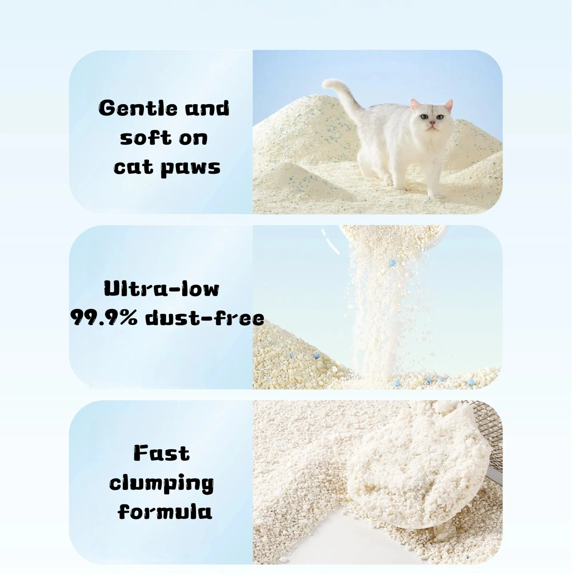 Areia para Gato à Base de Plantas OEM 0.5-3mm Leve Sem Fragrância Livre de Poeira de Cassava com Controle de Odor