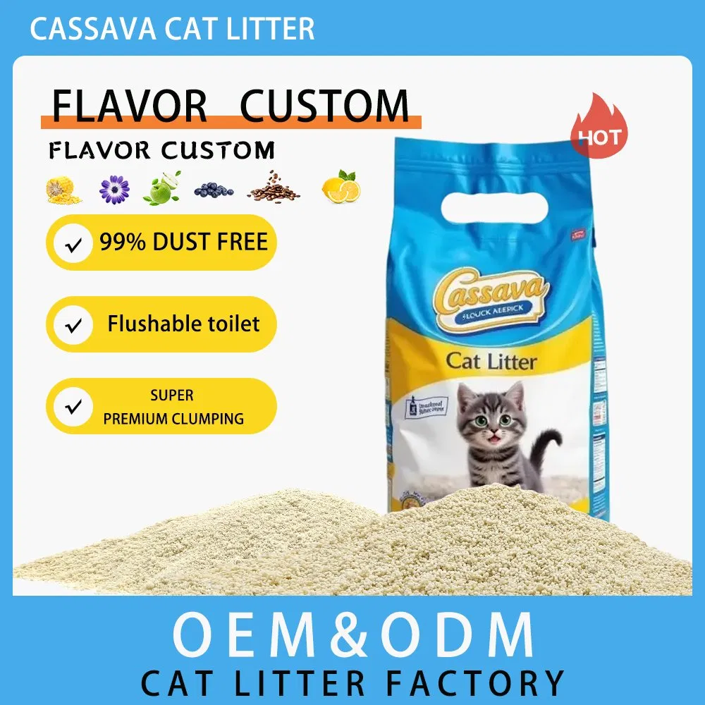 Areia para Gato OEM Natural Sem Fragrância 100% Baseada em Plantas Areia para Gato de Forte Agregação Ecológica Altamente Absorvente Controle de Odor Biodegradável Areia de Mandioca para Gato