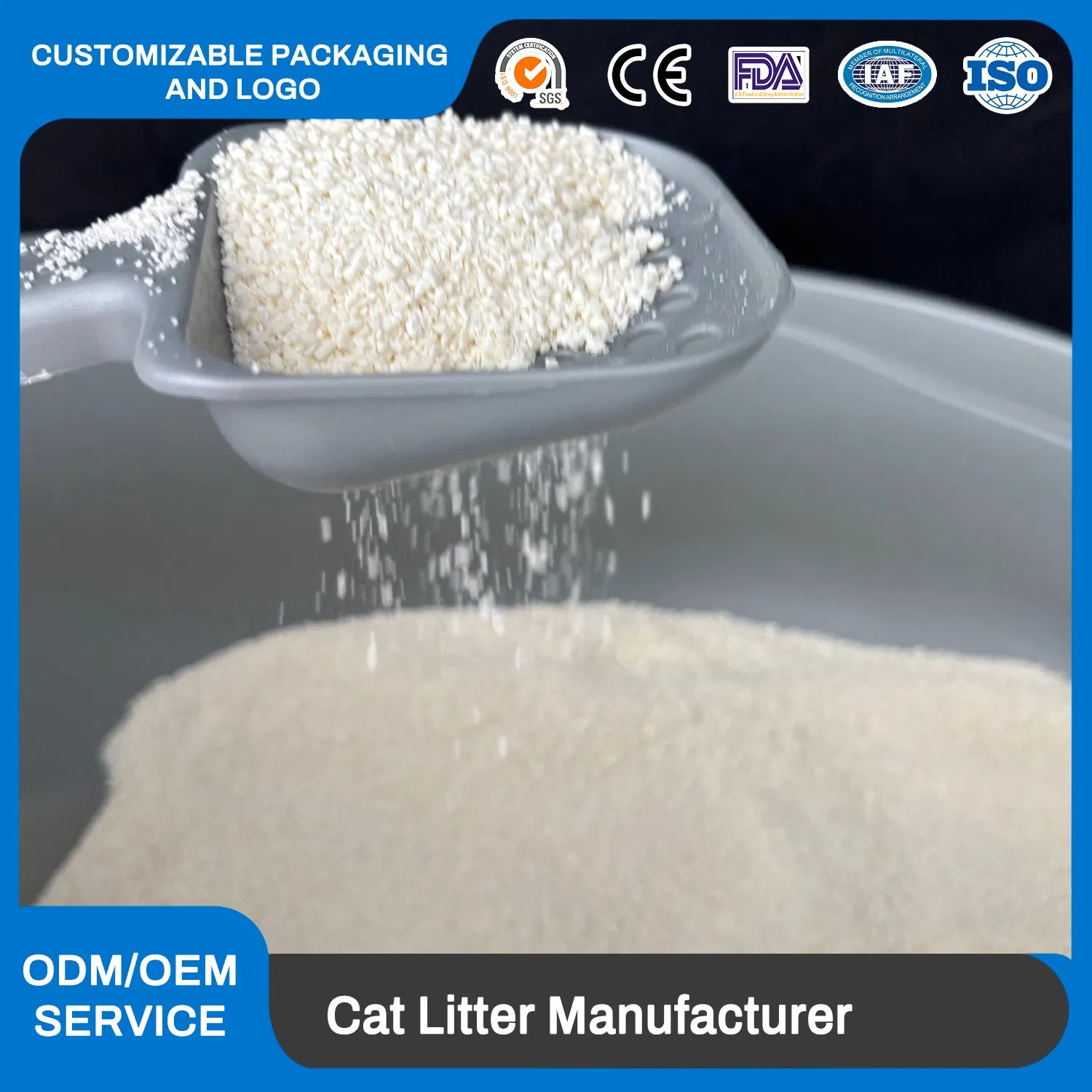Areia para Gatos à Base de Mandioca, Agregadora, Descarga, Baixo Pó, Controle Superior de Odor, Ecológica, Biodegradável