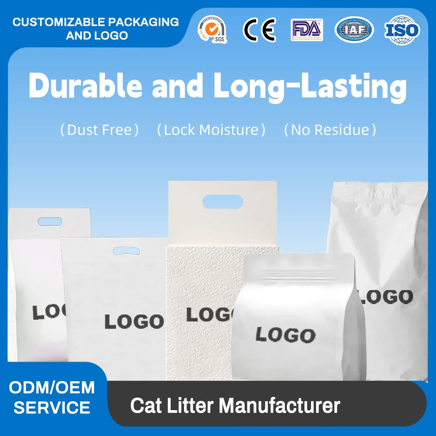 Suprimentos para Animais de Estimação Areia para Gato de Melhor Venda Feita de Mandioca Areia para Gato Amigável e Saudável Feita de Plantas Naturais Areia para Gato Descartável