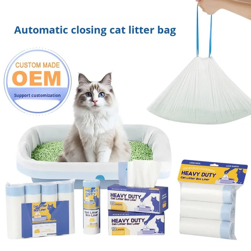 Forros de Caixa de Areia para Gatos com Cordão Extra Grossos Sacos de Lixo Descartáveis para Caixa de Areia de Gato