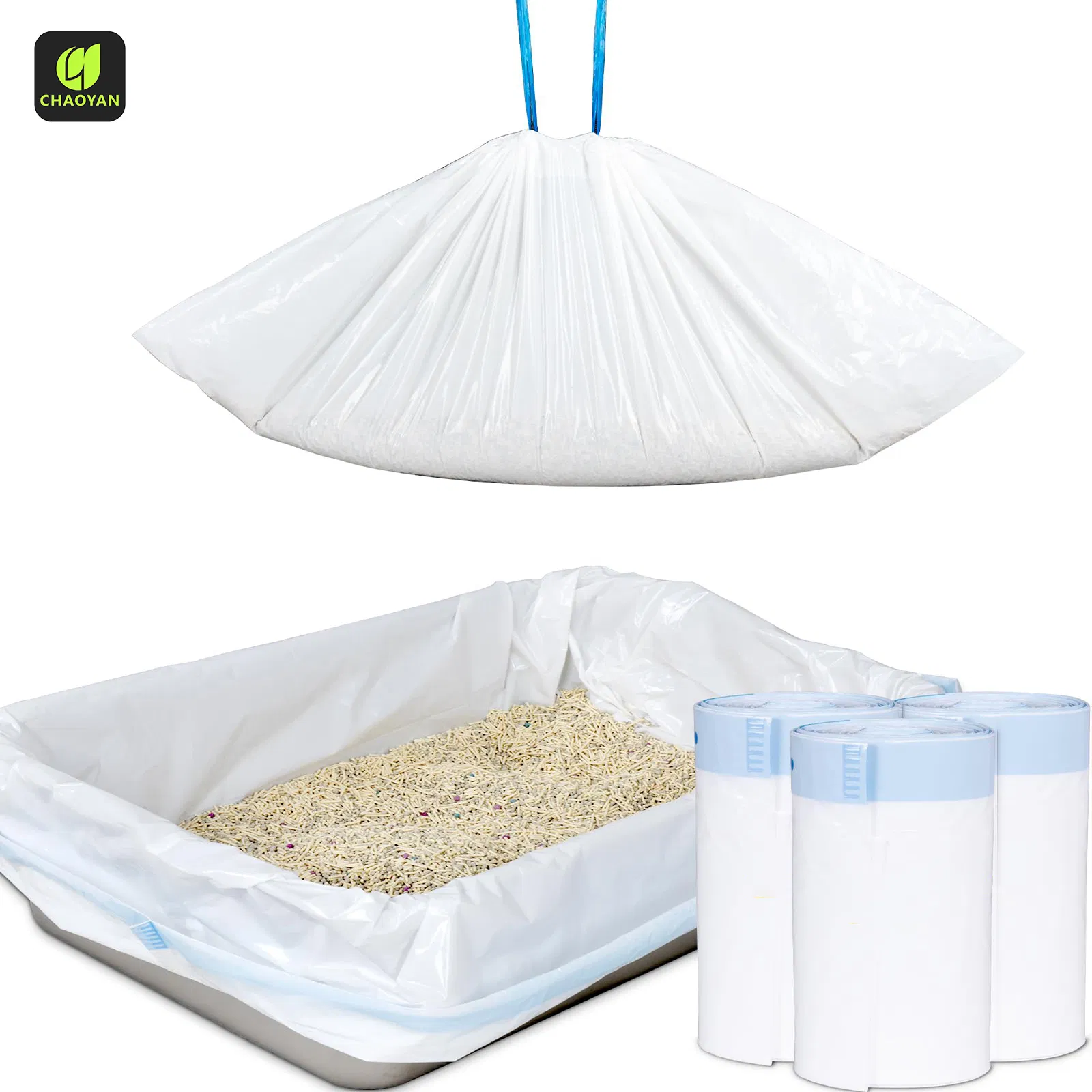 Sacos de Lixo Extra Grande para Gatos, Receptáculos para Resíduos de Animais de Estimação, Compatíveis com Caixa de Areia Autolimpante, Com Cordão, À Prova de Vazamentos, Higiênicos e Seguros