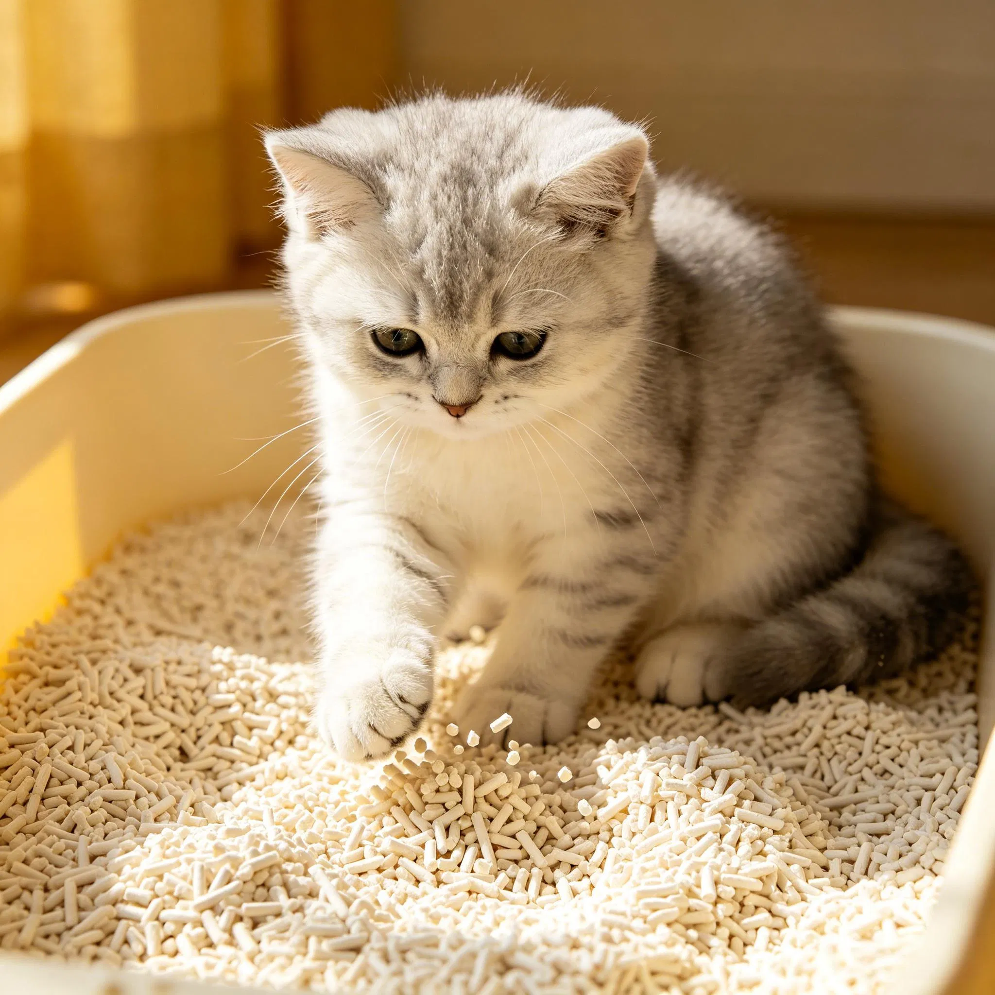 Areia para gatos de tofu à base de milho biodegradável, tratamento de resíduos limpo, popular entre atacadistas de animais de estimação no exterior