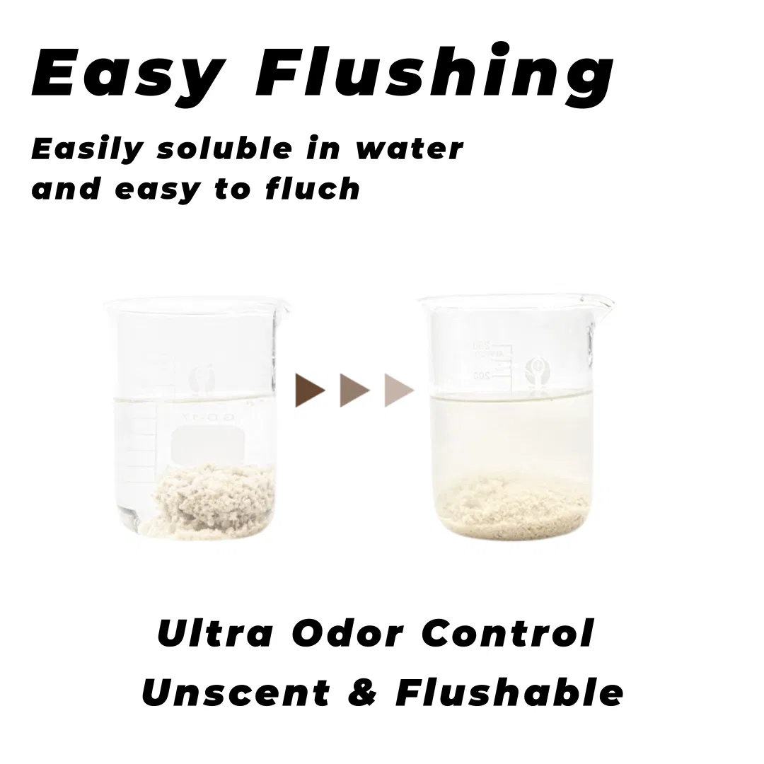Areia para gatos personalizada de fábrica, excelente absorção, flushable, feita de mandioca com efeito de aglomeração, feita de plantas naturais