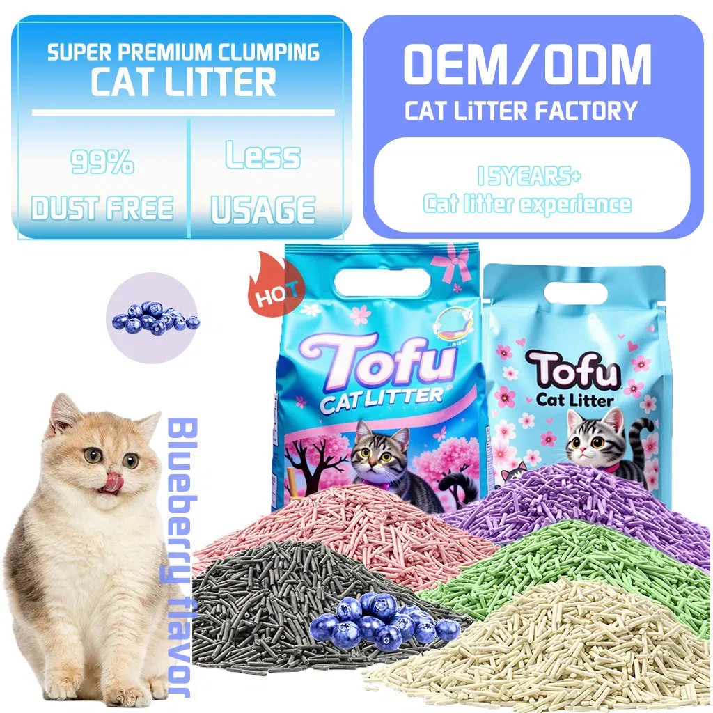 Areia de Gato de Fibra de Milho a Granel Controle de Odor Sem Rastreio Agregante Pequena Seção Economia de Areia Vários Odores Areia de Gato de Tofu