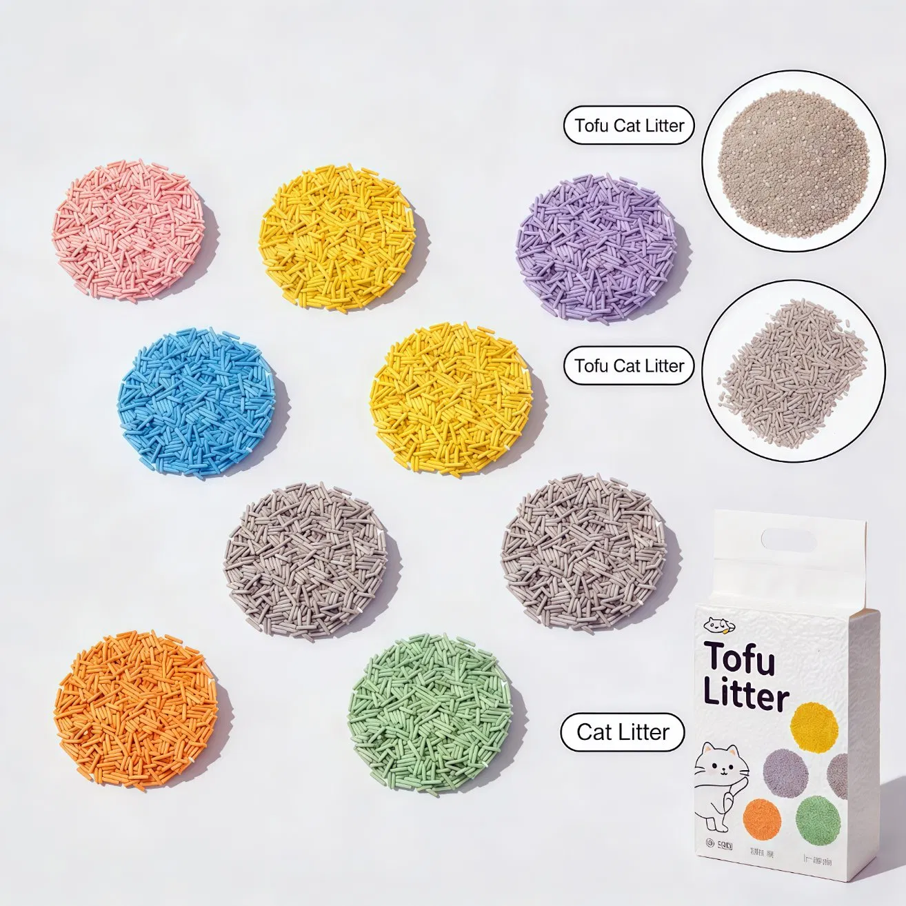 Produtos para animais de estimação OEM ODM por atacado confiáveis, fábrica de areia para gatos premium, aglomerante natural à base de plantas, mistura de tofu, areia para gatos sem poeira com desodorização e inibição de bactérias