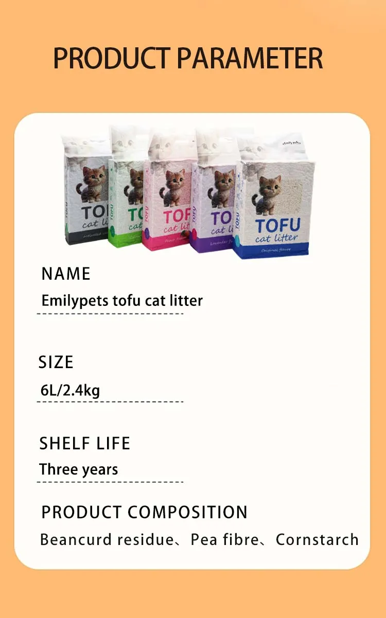 Areia para gatos de tofu à base de milho biodegradável, tratamento de resíduos limpo, popular entre atacadistas de animais de estimação no exterior