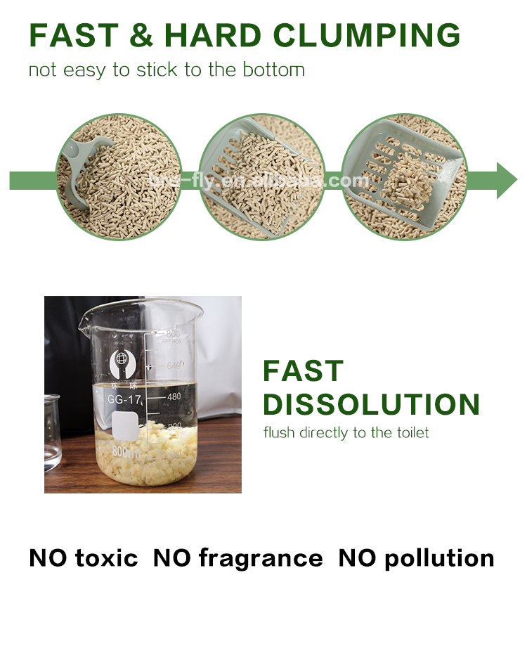 Areia para Gato Biodegradável e Flushável Feita de Bambu Natural para Animais de Estimação