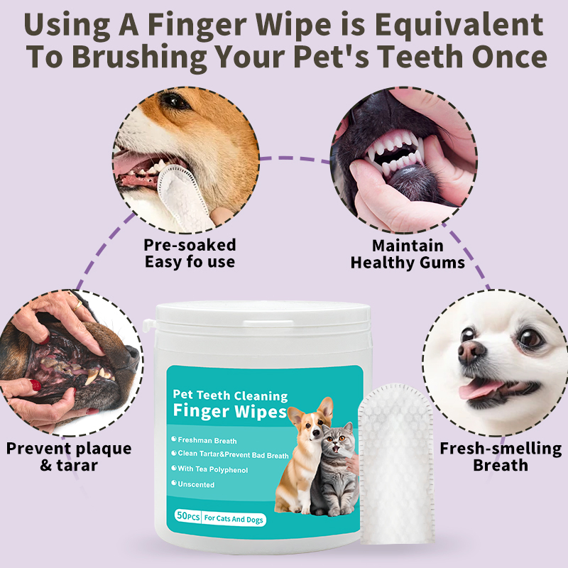 Toalhetes Umidificados para Limpeza Dental de Cães e Gatos, Removendo Tártaro