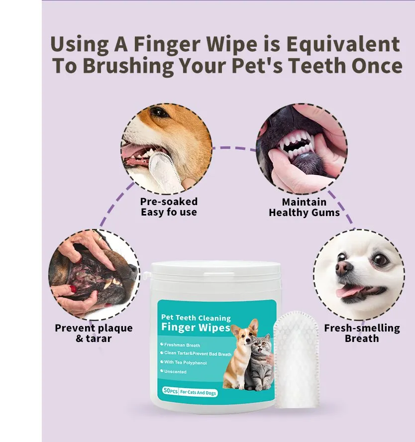 Toalhetes Umidificados para Limpeza Dental de Cães e Gatos, Removendo Tártaro