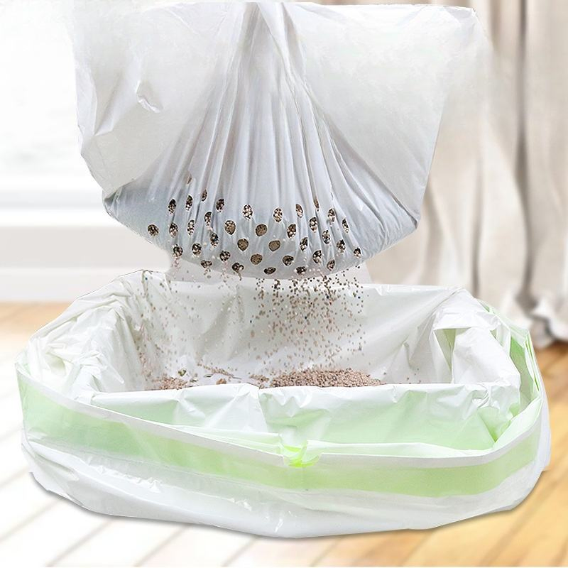 Saco de Lixo para Gato com Furo Respirável, Sifão, Descartável, Forro de Caixa para Animais de Estimação com Cordão