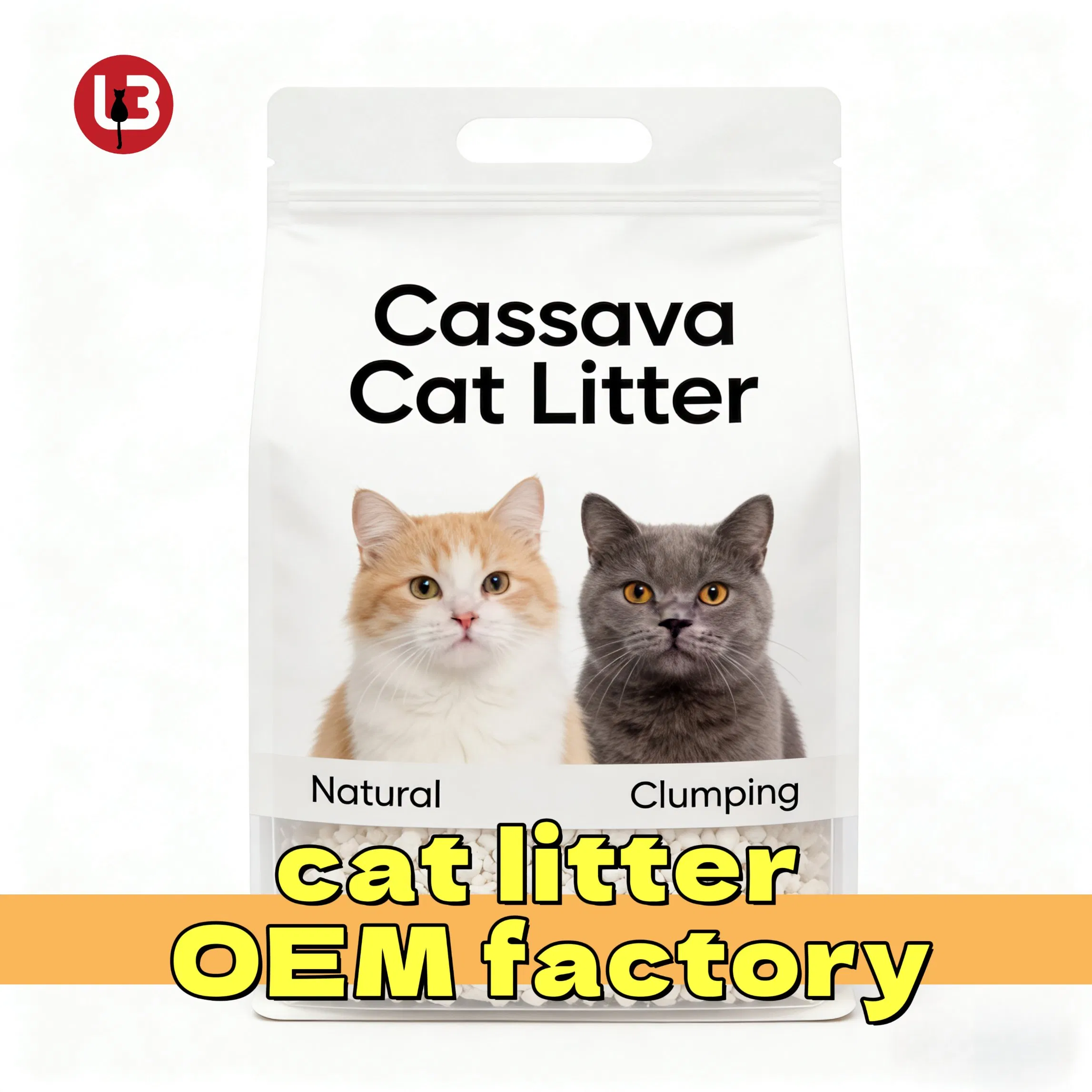 Areia para Gato à Base de Plantas Atacado de Fábrica da China 0.5-3mm Controle de Odor Premium Agregação Rápida Areia para Gato de Cassava