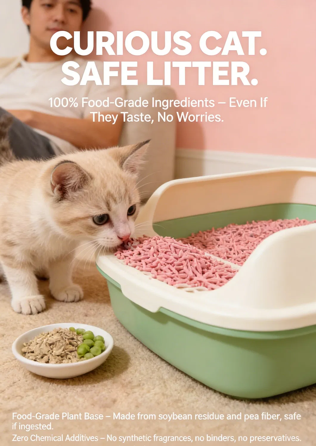 Areia para Gato de Tofu de Pêssego Hipoalergênica Feita de Recursos Naturais Renováveis com Formação Instantânea de Grumos Design Leve e Fácil de Remover com Conforto Suave para as Patas