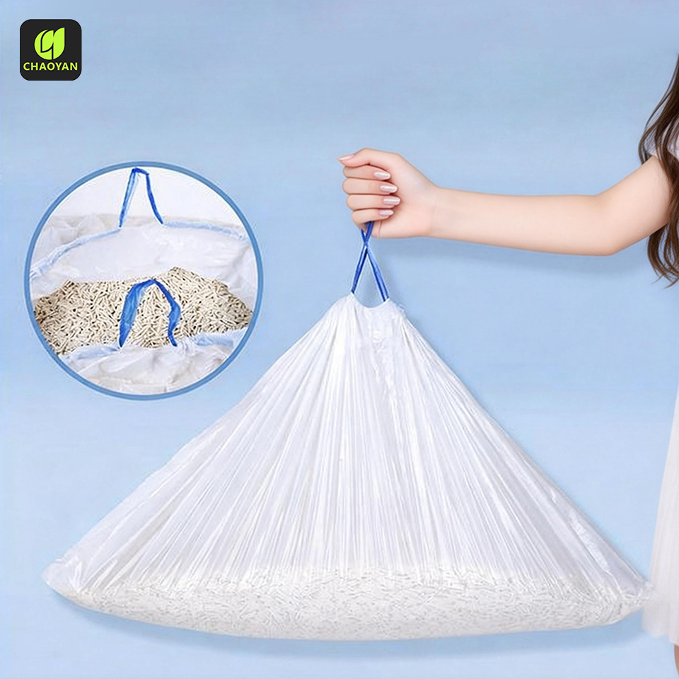 Forro de Plástico Personalizado para Areia de Gato Impresso PE HDPE LDPE Polietileno Ecológico Biodegradável com Cordão Grande de Capacidade Extra Plástico com Alça Saco de Cocô para Animais de Estimação