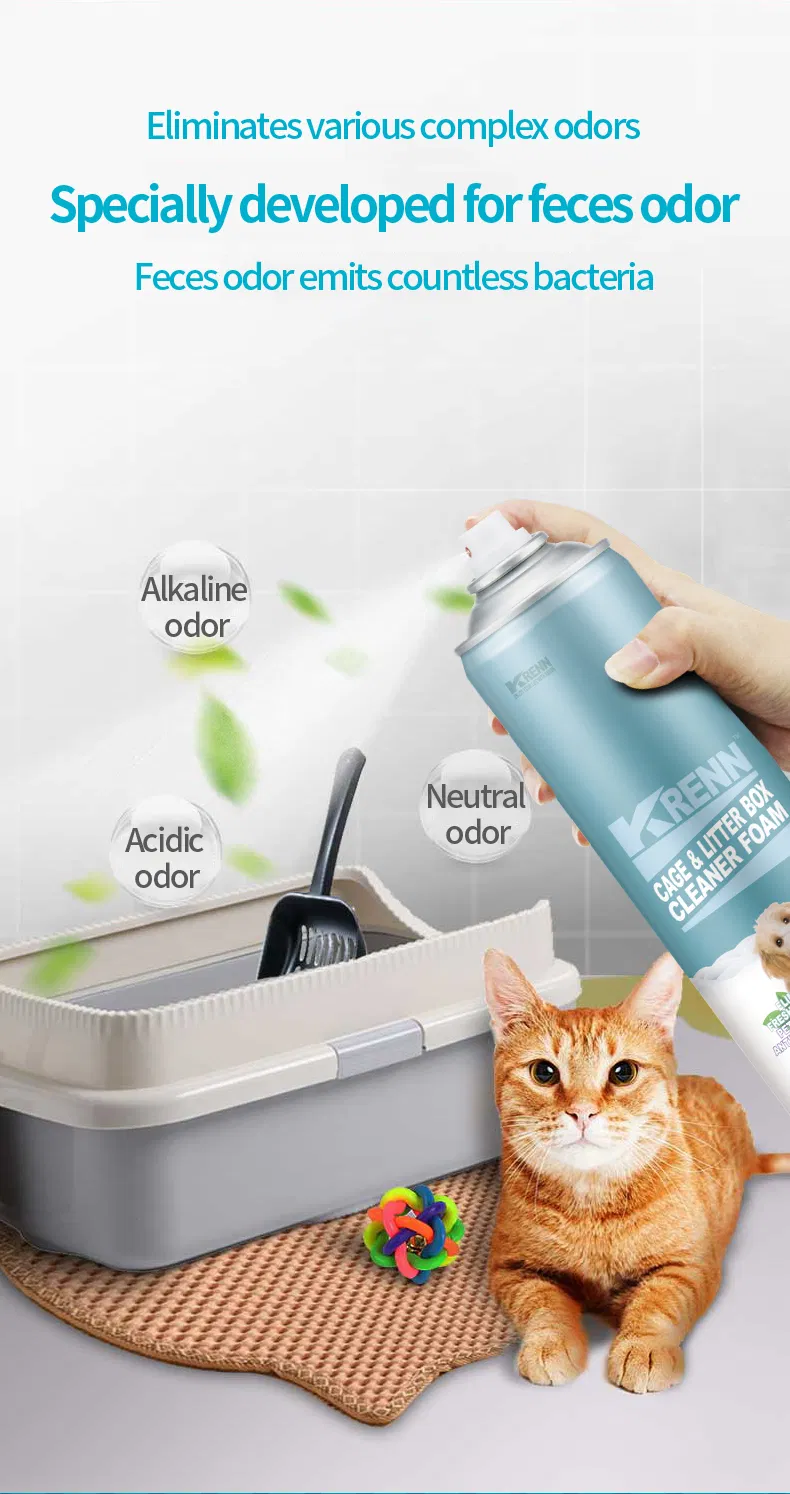 Produtos de Cuidado para Animais de Estimação OEM Limpador de Caixa de Areia e Eliminador de Odor Spray Espuma Limpador de Caixa de Areia para Gatos