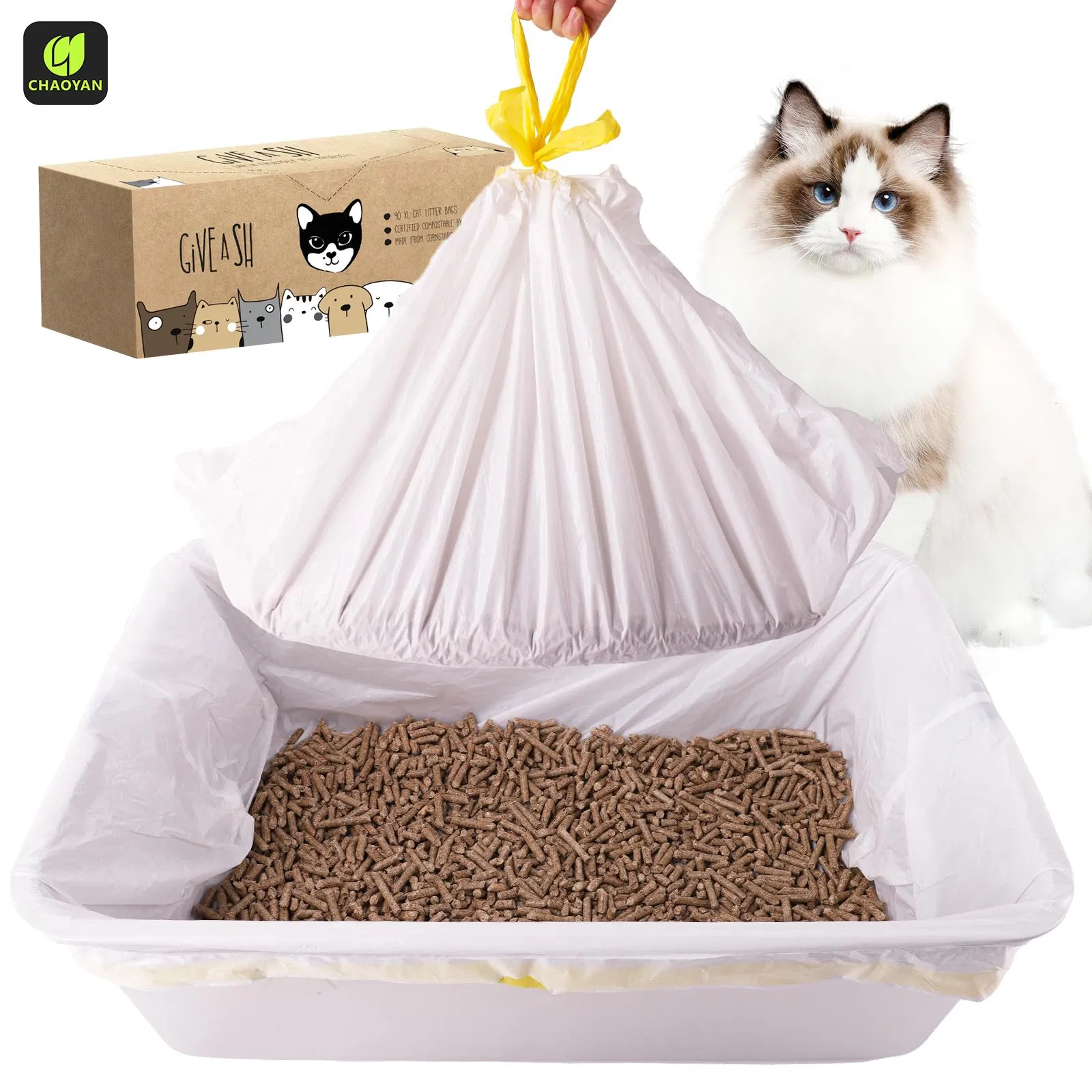 Tamanho Personalizado de Fábrica 60 PCS Um Rolo de Forros para Caixa de Areia de Gato para Resíduos de Animais Pesadas Sacos à Prova de Odor Caixa de Areia Automática Impressão de Aroma Marca OEM ODM