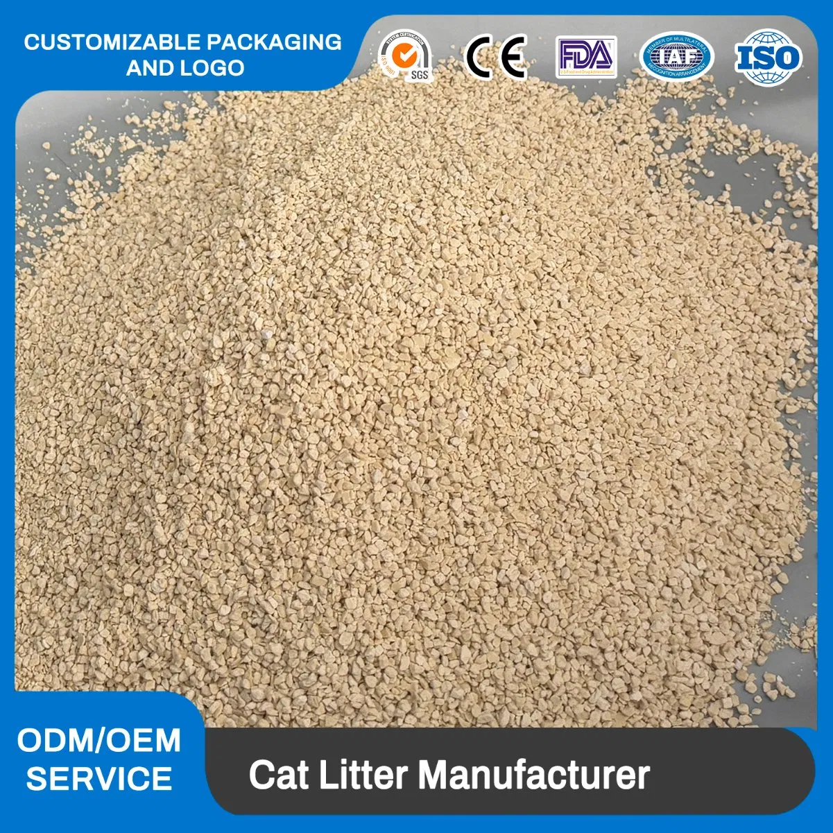 Areia para gatos biodegradável à base de mandioca, de alta qualidade, livre de poeira e fácil de limpar, areia para gatos ecológica de milho e mandioca