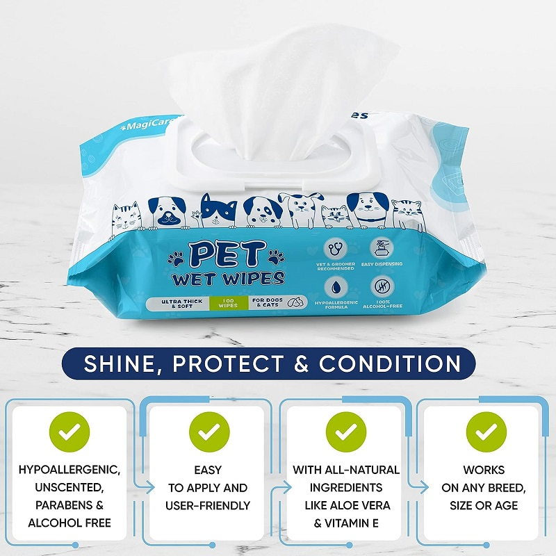Toalhetes Biodegradáveis para Limpeza de Cães, Umidade para Dentes, Olhos e Orelhas
