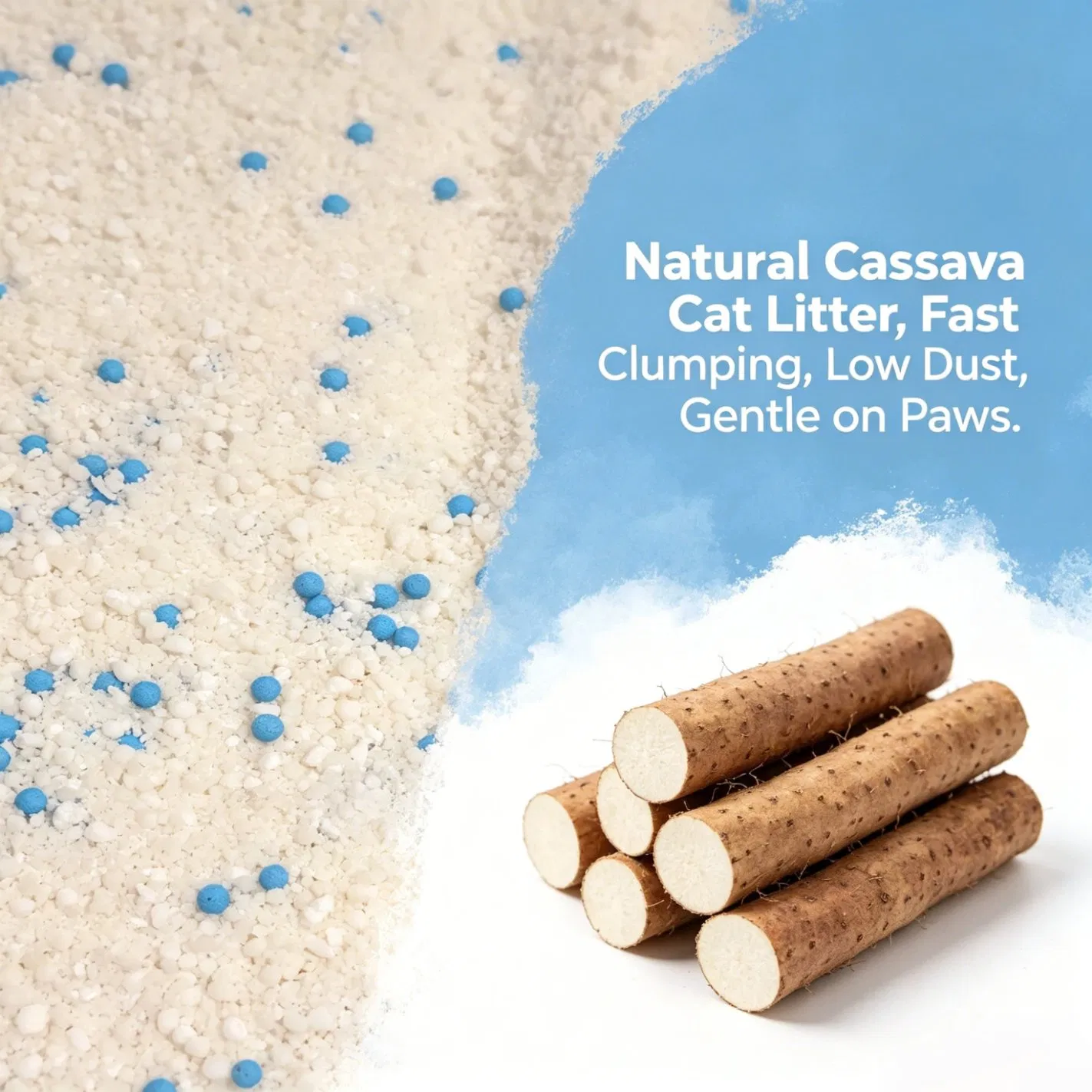 Areia para Gato à Base de Cassava Pura e Ecológica para Lares Saudáveis