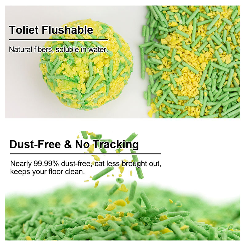 ODM Seguro Flushable Natural à Base de Plantas Mistura de Tofu e Milho Areia para Gatos, Sem Aditivos