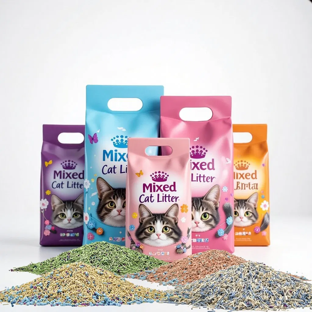 Areia para Gato Perfumada Areia para Gato de Baixo Rastreamento Areia para Gato Premium Pequenas Agregações Alta Taxa de Absorção de Água Areia para Gato Mistura de Tofu e Bentonita