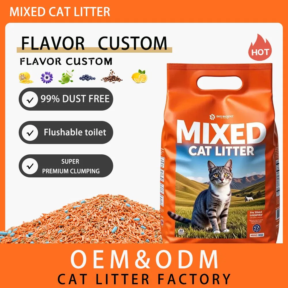 Preço de Fábrica Produtos de Limpeza para Animais de Estimação Forte Desodorizante Agregante 6L /2.5kg Areia para Gato Misturada Fácil Agregação Areia para Gato Biodegradável