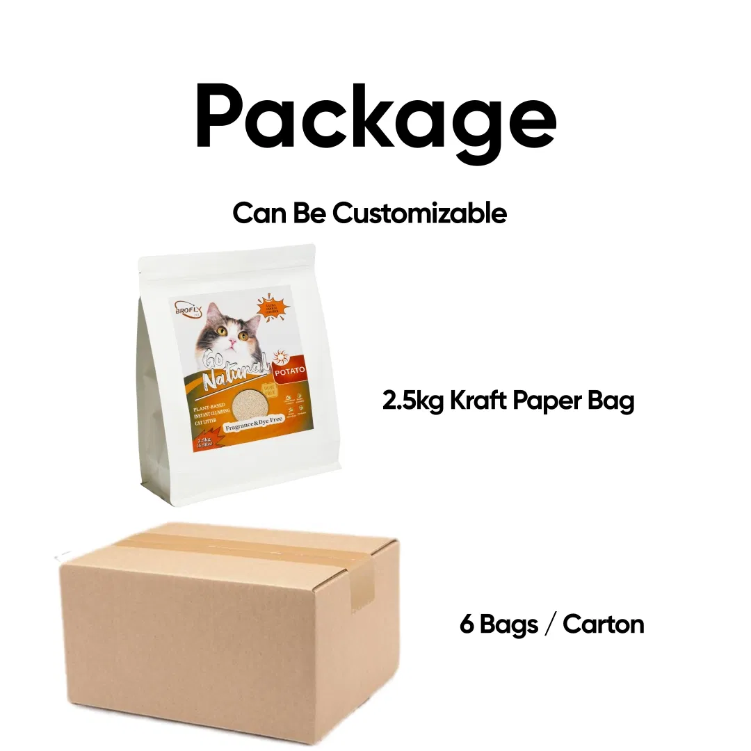 Areia para gatos personalizada de fábrica, excelente absorção, flushable, feita de mandioca com efeito de aglomeração, feita de plantas naturais