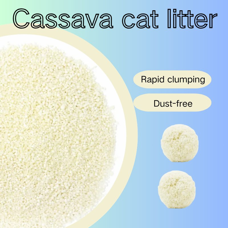 Areia para Gato de Mandioca Natural Biodegradável Controle de Odor Baixo Rastreamento Feito de 100% Ingredientes Naturais