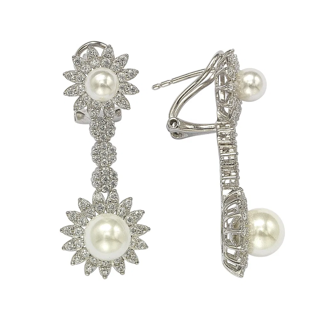 Nova Chegada 925 Conjunto Completo de Joias de Moda Prata com Pérola e Zircônia para Senhora