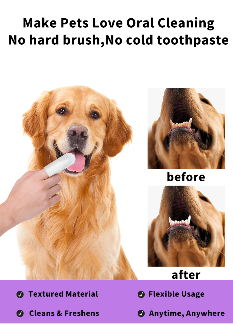Toalhetes Umidificados para Limpeza Dental de Cães e Gatos, Removendo Tártaro