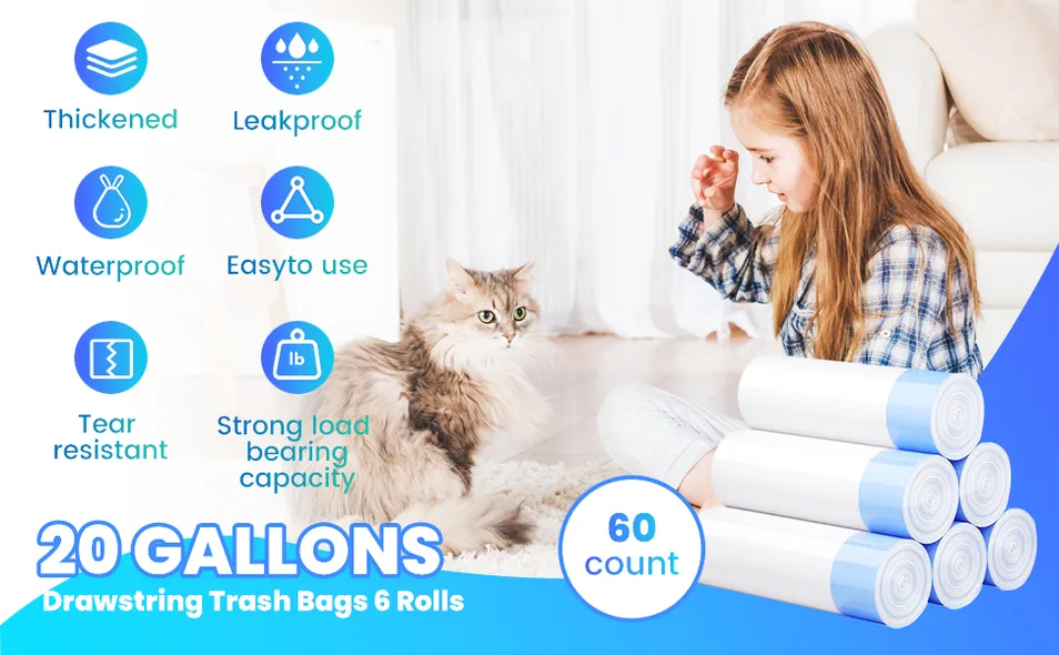 Sacos de Lixo Extra Grande para Gatos, Receptáculos para Resíduos de Animais de Estimação, Compatíveis com Caixa de Areia Autolimpante, Com Cordão, À Prova de Vazamentos, Higiênicos e Seguros